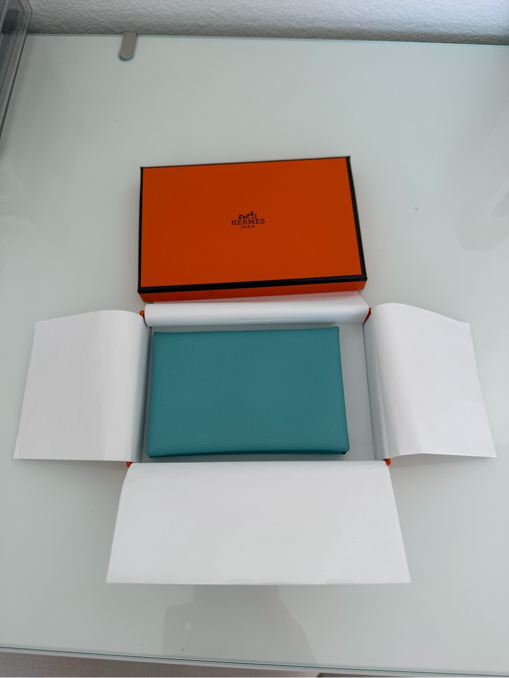 Hermès Calvi Card Holder Bleu Atoll